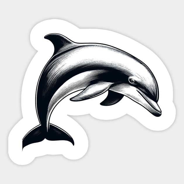 Stick Figure of a Dolphin in Black Ink Sticker by WelshDesigns